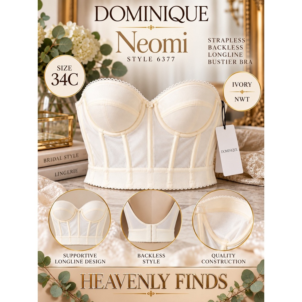 Dominique Naomi Strapless Backless Longline Bustier Bra 34C Ivory NWT 6377